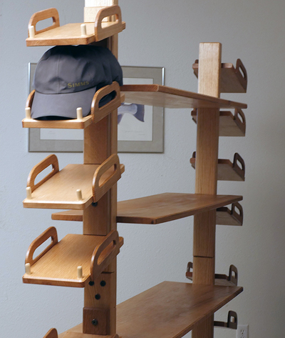 Wood Clothing Rack - Hat Rack with Red Oak Shelves